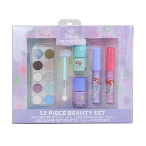 Disney Princess Little Mermaid Beauty Set in Tin - 15ct: Face, Nails, Multi-Use Cosmetic Set