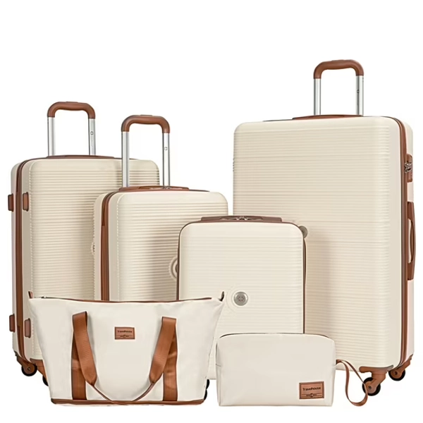 Travelhouse 6 Piece Hardshell Luggage Set Hardside Lightweight Suitcase with TSA Lock Spinner Wheels.(White)