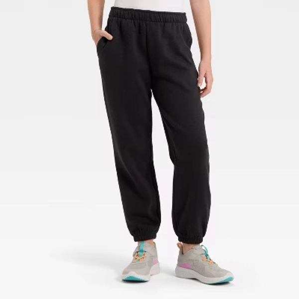 Girls' Active Comfort Fleece Jogger Sweatpants - All In Motion™ Black L
