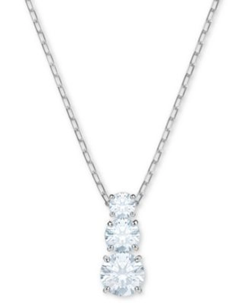 Silver-Tone Triple-Crystal Pendant Necklace, 14-4/5" + 2" extender