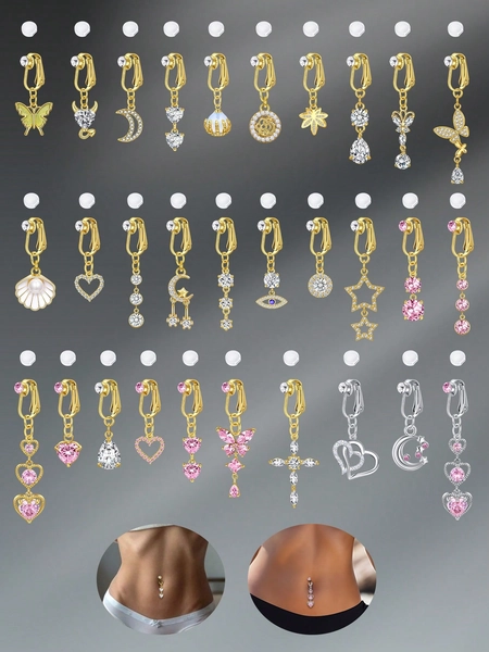 CIZME Fake Belly Rings Stainless Steel Gold Dangle Belly Button Rings Non Piercing Navel Jewelry Fake Pierced Navle Rings For Women Daily Wear