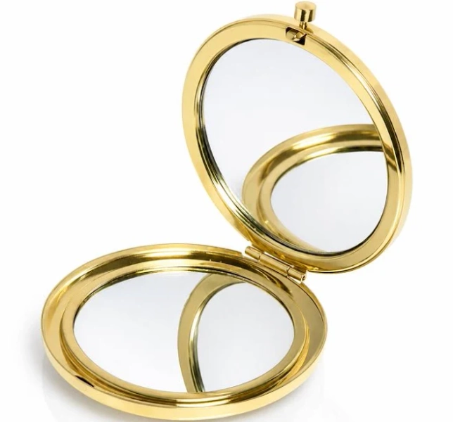 Gold Compact Mirror with Pouch