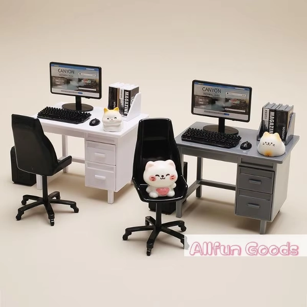 1 Set 1/12 Scale Dollhouse Miniature Furniture Kit With Computer Keyboard Desk Chair Miniature Scene Model Home Study Room Decor