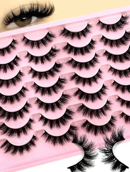 LYBCG 14Pairs 3D Fluffy Cosplay Manga Lashes Faux Mink Eyelashes Cat Eye Eyelashes Natural Full False Eyelashes Volumized Eyelash Extension Travel Essentials Makeup Tools
