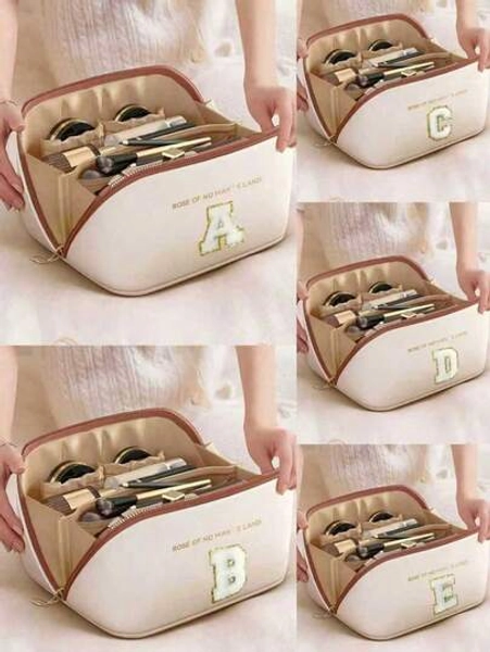 Multifunctional Travel Cosmetic Bag,With Letter Cosmetic Storage Bag,PU Leather Waterproof Cosmetic Bag, Large Capacity Double Layer Cosmetic Bag, Cosmetics Organization And Storage