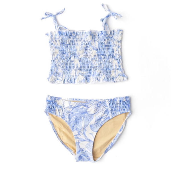 Tropical Blues Smocked Two Piece Swimsuit 4t-14