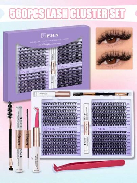 560pcs, D Curl, DIY Eyelash Extension Kit Individual Lashes Cluster D Curling, Lash Clusters With Lash Bond, Lash Remove And Seal And Lash Applicator Brush Tool For Self Application At Home Lash Clusters Kit, Lashes, Eyelashes, Fake Lashes