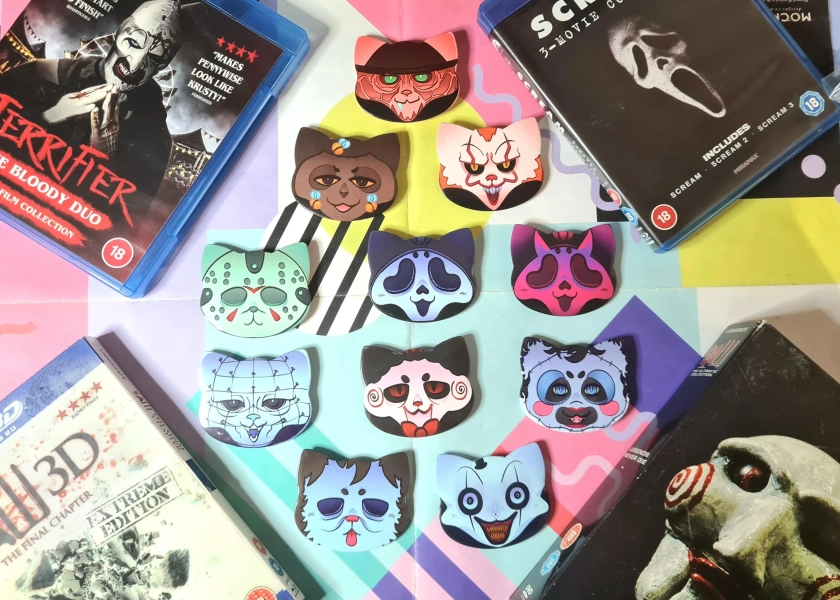 SLASHER KITTIES -  cat shaped badges - 53x58mm
