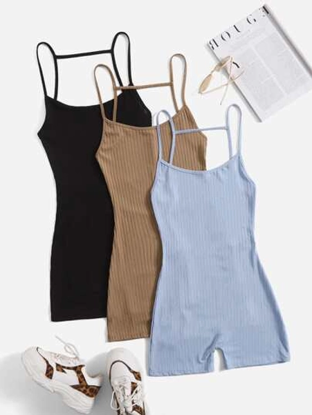 SHEIN EZwear 3pcs Solid Backless Cami Romper