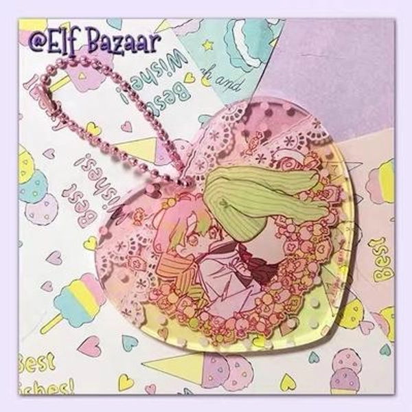 Love Hashira Mitsuri Kanroji heart shape flower keychain