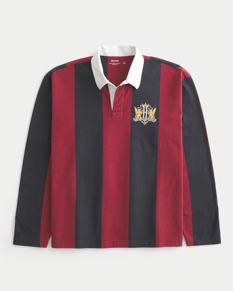Boxy Long-Sleeve Logo Graphic Rugby Polo