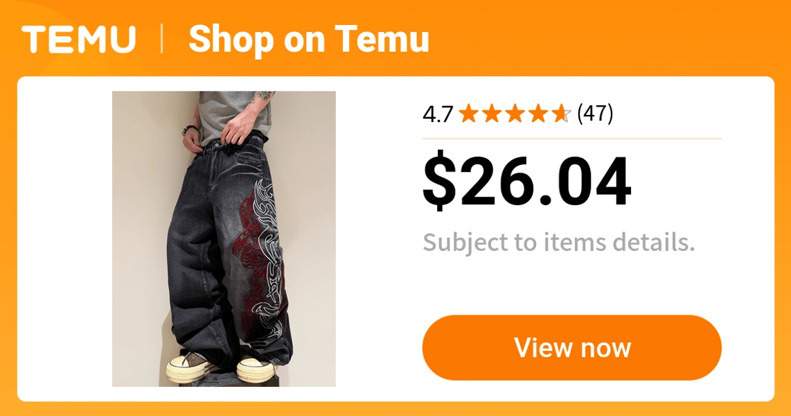 retro dark   embroidered wide leg jeans men pre owned - Temu