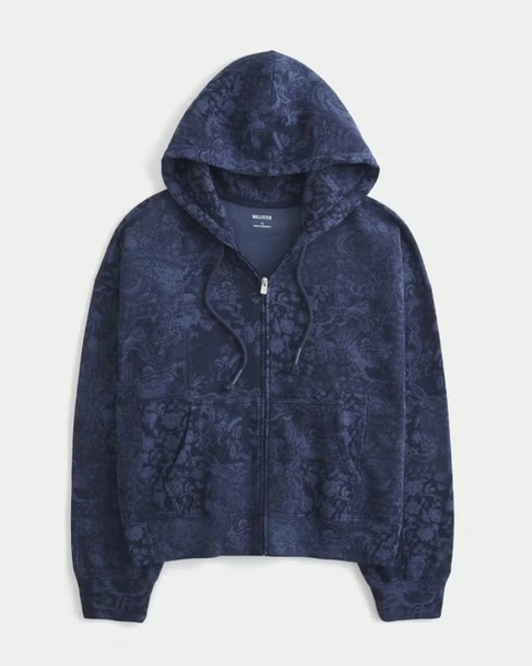 Hollister Feel Good Easy Pattern Zip-Up Hoodie