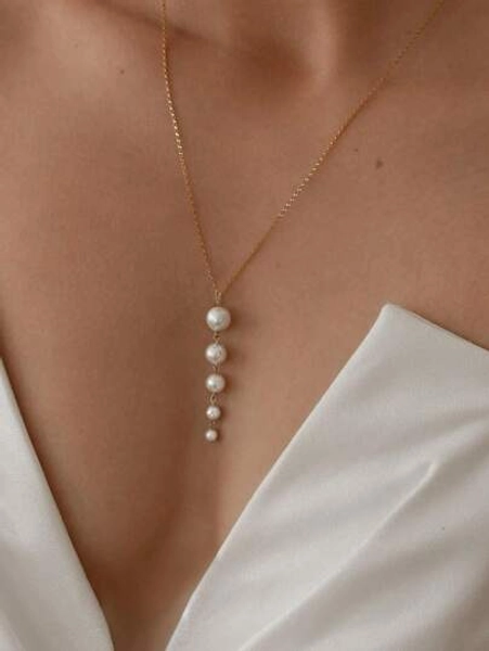 1 pezzo Collana con ciondolo minimalista in perle di imitazione, adatta per uso quotidiano delle donne