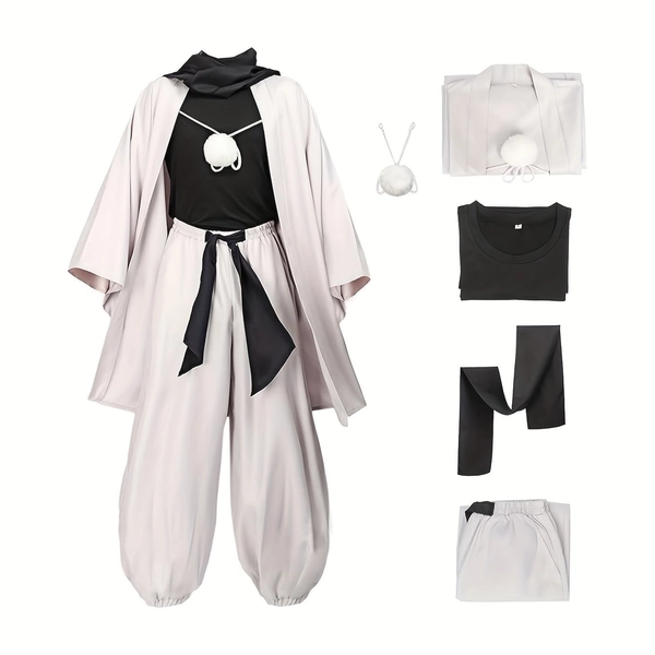 Men Anime Cosplay Jacket Pants Black Stretchy Top with Scarf Cosplay Costumes 4pcs Full Set for Halloween Party