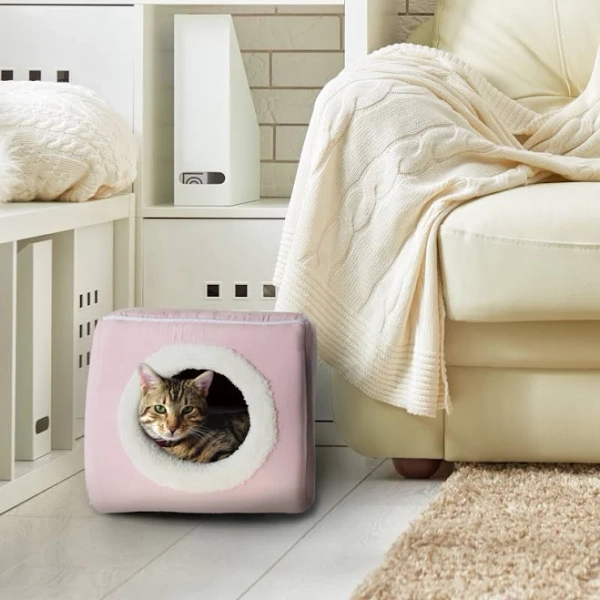 Pet Adobe Enclosed Cat Bed Cave with Removable Cushion