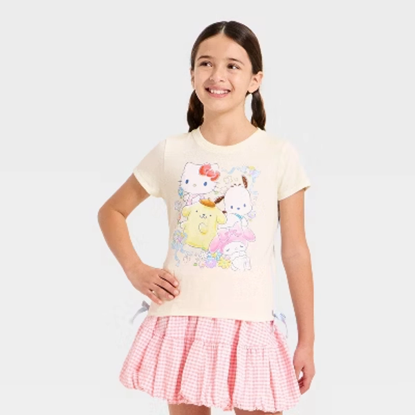 Girls' Hello Kitty and Friends Bow Short Sleeve Graphic T-Shirt - Cream XXL
