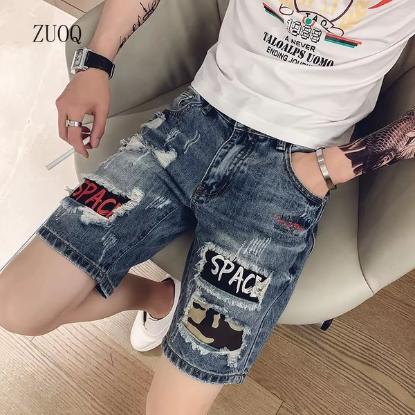 Summer New Denim Shorts Men Vintage Patchwork Hole Pocket Casual Basics Zipper Button Daily Shorts - AliExpress 200000343
