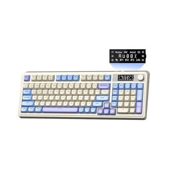 Stamp n Camp - S99 Pro Gaming Cute Creamy With Number Pad Smart Screen Tri-mode Bluetooth//usb-c Computer Keyboards Media Knob Custom - Purple White