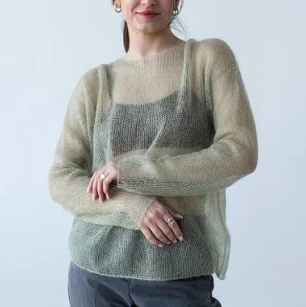 Sheer Mohair Knit Fuzzy Pullover Sweater