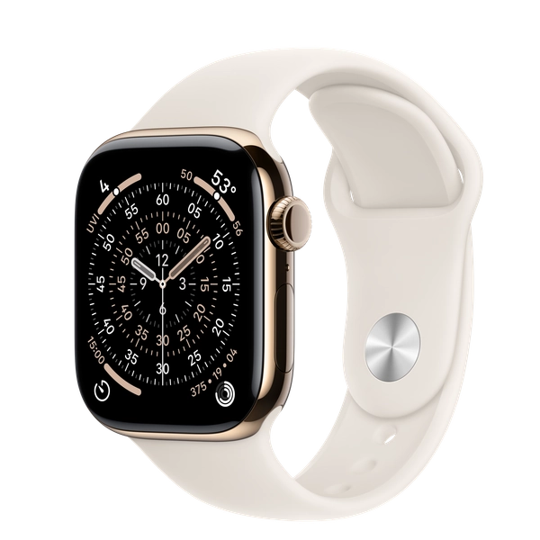 Apple Watch Series 11 GPS + Cellular, 42mm Gold Titanium Case with Starlight Sport Band - S/M