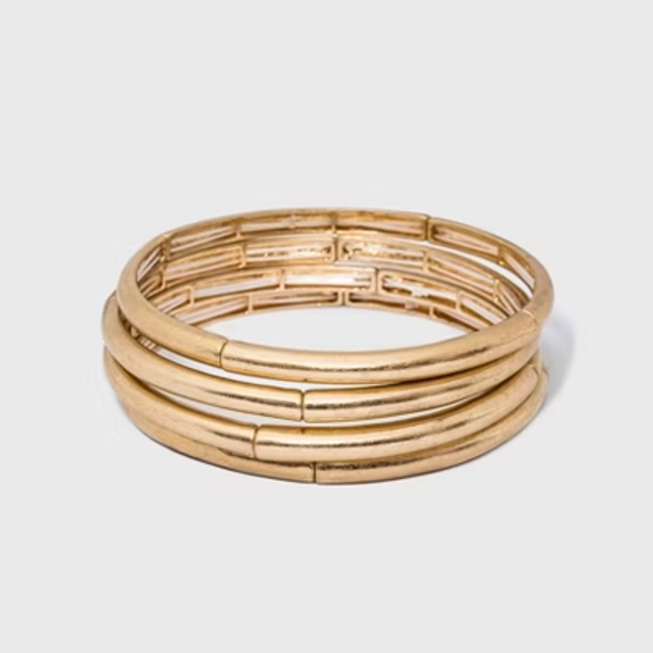 Smooth Bar Stretch Bangle Bracelet Set 4ct - Universal Thread™ Gold: Brass Material, Pull-On Closure, One Size Fits Most