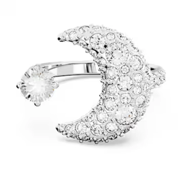 Bague ouverte Luna, Lune, Blanche, Métal rhodié