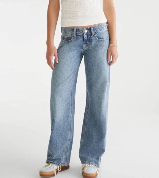 Aeropostale Women's Super Low-Rise Baggy Wide Leg Cotton Jeans
