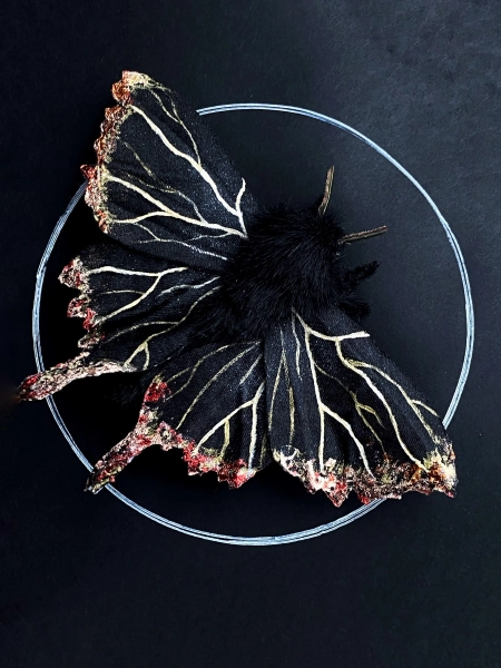 Storm Vein Moth Brooch – Velvet & Faux Fur, Witchcore Pin