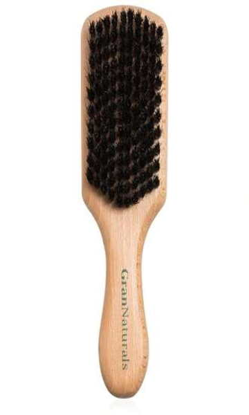 GranNaturals Soft Boar Bristle Slick Back Hair Brush - Hairbrush For Smoothing, Fades, Beards, 360 Waves To Style, Polish, &Amp; Lay Down Hair To Create A Sleek Ponytail Bun Hairstyle For Women &Amp; Men