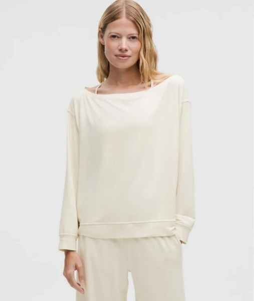BeCalm Oversized Boatneck Long-Sleeve Shirt - Warm Ash Grey - M