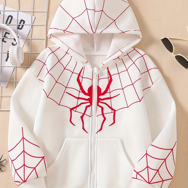 [New Perfect for Young Girls] Stylish Autumn Jacket for Girls | Cool Relaxed Zip Spider Web Print | Casual Outings Parties Vacations Comfort Warmth