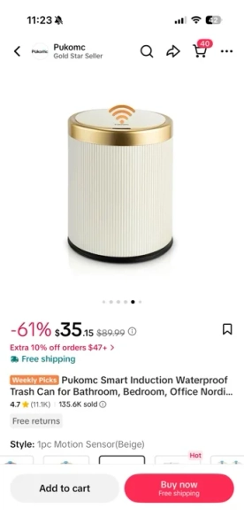 Pukomc Smart Induction Waterproof Trash Can for Bathroom, Bedroom, Office Nordic Style, Household Items Saving Space Motion Sensor Multifunctional Home Goods Environmentally Friendly Automatic