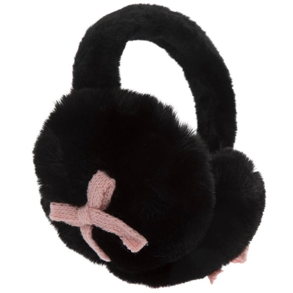 Black Faux Fur Earmuffs With Pink Bows