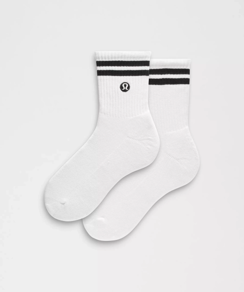 Unisex Daily Essential Quarter Socks *Stripe - White/Black - L