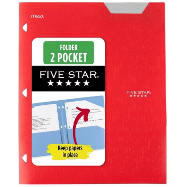 Five Star 2 Pocket Plastic Folder Red