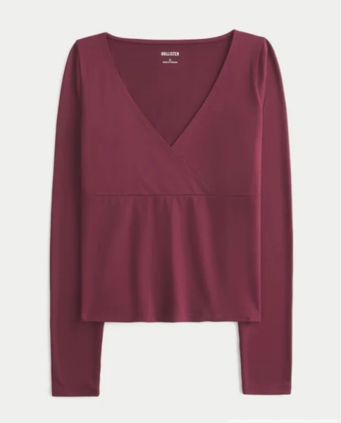 Long-Sleeve Seamless Fabric Wrap Top