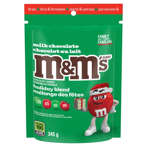 M&M'S, Christmas Milk Chocolate Red & Green Candies, 345 g, M&MS MILK 345G