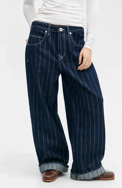Jaya Baseball Stripe Low Rise Wide Leg Jeans