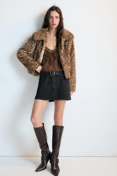 CAZADORA EFECTO PELO ESTAMPADO - Marrón / Crudo - XS