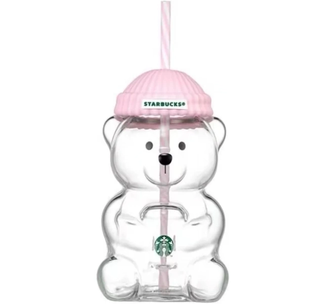 2026 Starbucks Bearista Pink Bear Glass Tumbler Cold Cup Straw