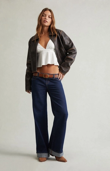 Ultimate Low Rise Baggy Jeans Cuffed Dark Blue
