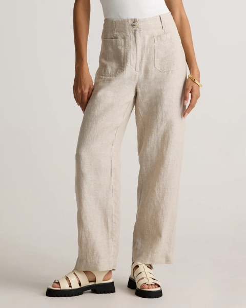 100% European Linen Patch Pocket Wide Leg Pants in Deep Navy