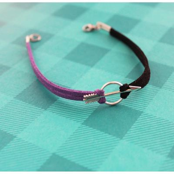 Two Toned Hawkeye Bracelet Comic Hero Inspired Jewelry Clint Barton Kate Bishop Avenger Silver Arrow Charm Purple Black Faux Suede Bracelet