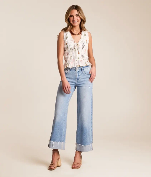 22 Vibrant Olivia Cropped Wide Leg Stretch Jean