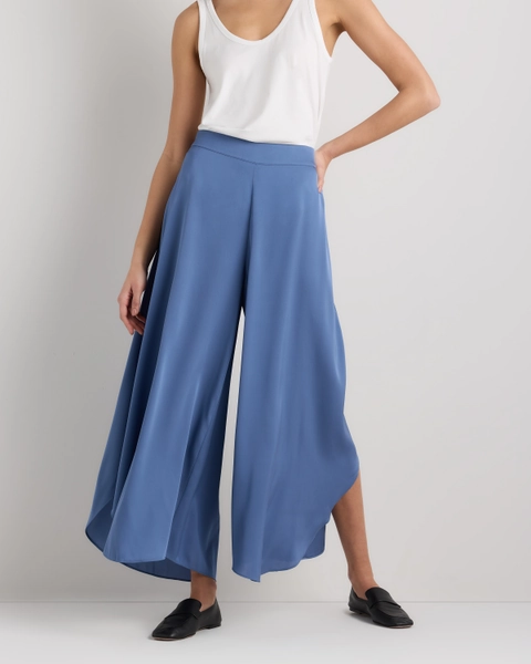 Washable Stretch Silk Palazzo Pants in Moonstone Blue