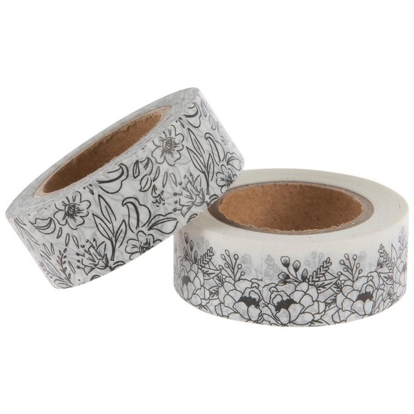 Black &amp; White Floral Washi Tape