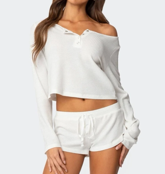 Edikted Women's Teddy Cropped Waffle Top
