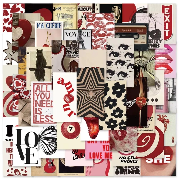 Y2K Heart Stickers Pack: Waterproof Romantic Scrapbook Decals
