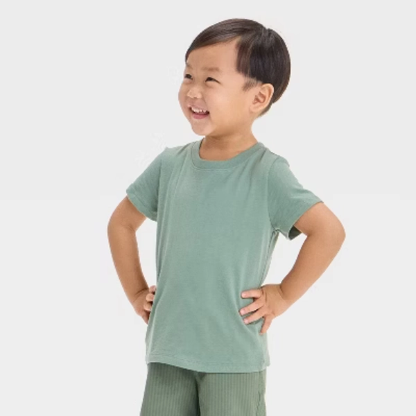 Toddler Boys' Short Sleeve Jersey Knit Solid T-Shirt - Cat & Jack™ Green 2T: Crew Neck, Pullover